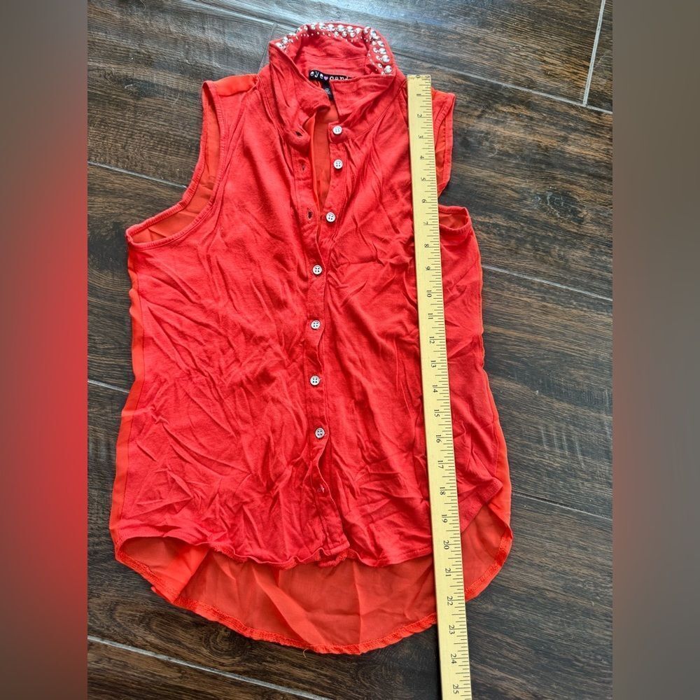 Eye Candy Red Studded Collar Sleeveless Button Down Top - Size Small - Picture 10 of 11